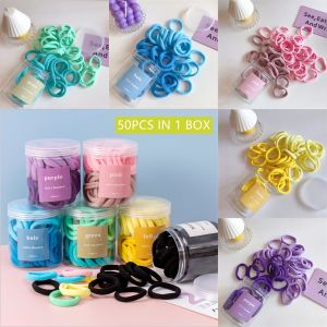 50 in 1 Set High Elastic Colorful Rubber Band with Box Storage Korean Style Hair Rope Hair Tie for Woman