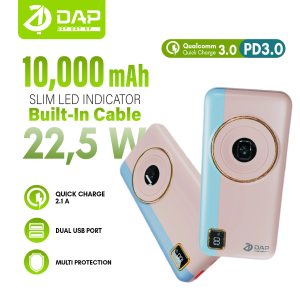 PowerBank 10.000mAh D-PD101 3.0A Dual Input Port Type C & Micro USB PD 22.5 Watt- Garansi 1 Tahun