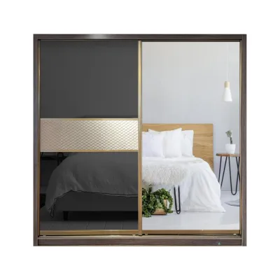 ⭐BLACK & GOLD⭐5/6/8ft x8ft Tempered Glass Anti-jump Sliding Door Wardrobe ✅Installation Included✅