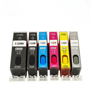 Refillable PGI-220XL CLI-221XL Ink Cartridges with Chip & Pre-filled Ink Replacement for Canon PIXMA IP3600 IP4600 IP4700 MX860 MX870 MP560 MP620 MP980 MP990 Printers 6 Colors