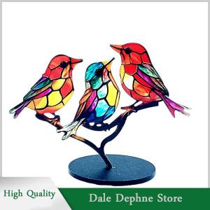 [Dale Dephne] รูปปั้นนกอะคริลิคย้อมสีแบบตั้งโต๊ะรูปปั้นนกหลากสีสองด้านเครื่องประดับตั้งโต๊ะ