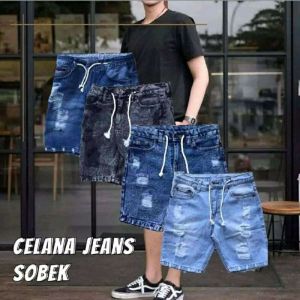 CELANA JEANS PENDEK SOBEK TALI PRIA // RIPPED JEANS SHORT PANTS PASAR PATIUNUS FASHION