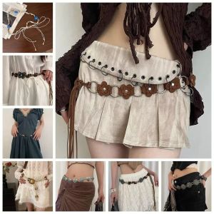 ONLD67318 Y2K ห่วงโซ่เอว วินเทจ พู่ผีเสื้อ เข็มขัดโบฮีเมียน ทันสมัยและทันสมัย เข็มขัดโบฮีเมียนดอกไม้