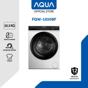 AQUA Mesin Cuci Front Loading 10.5 Kg - Hijab Mode - Smart Dual Spray - ABT Technology - Power Off Memory - Low Water Preasure - Fuzzy Logic - FQW-1050BF