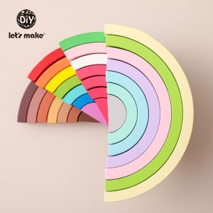 Lets Make Wooden Stacking Blocks Rainbow Color Tunnel Building Game Early Development Gift for Kids