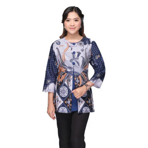 Couple Pasangan Kemeja Dress Kerja Batik Amira Biru