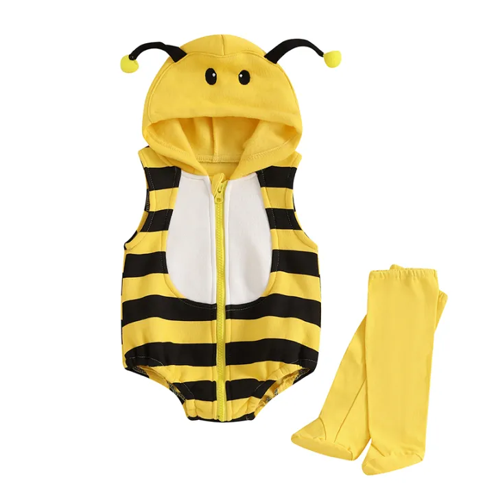lily'sshop Baby Bee Costume Sleeveless Hooded Romper Long