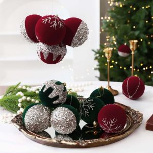 ZSDN MALL 12Pcs Glitter Velvet Christmas Ball Set Shatterproof Plastic Christmas Baubles Ornament Atmosphere Decor Break-Resistant Flocked Ball Gift Box Holiday Tree Decor