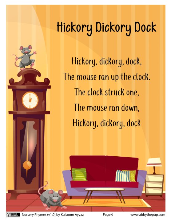 Hickory Dickory Dock Chart Nursery Rhymes A4 Laminated High Print