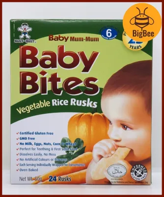 Baby Bites Rice Rusks - 50g/box (Halal) Original Apple Banana Carrot Vegetable Baby Snack Teething Biscuit Want Want Baby Mum-Mum