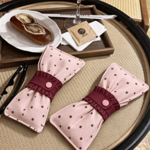 TEWUB Bow Tie Shape Polka Dot Eyeglass Case Pink Color Snap Button Closure Sunglasses Pouch Cute Style Portable Size Eyewear Case Daily Use
