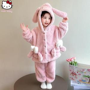 Christmas Gift Halloween Anime Winter Cartoon Cinnamoroll Children Warm Coat Set Sanrio Kawaii Girls Thicken Hooded Nightgown Fashion Sweet Soft Kid Tops