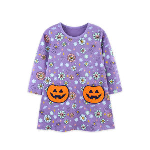 G7 European and American Style Childrens Dress 25 Autumn New Round Neck Girls Dress Halloween Patch Long Sleeve Childrens Dress Cross-Border 7/7