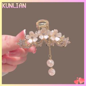 [KUNLIAN] Elegant -encrusted Jasmine Flower Tassel Claw Clip Metal Hair Clip Female Hair Clip On The Back Of The Head