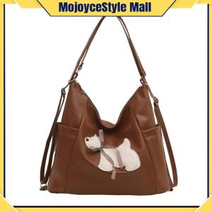 Trendy PU Leather Mens Shoulder Bag with Plush Puppy Design Perfect for Casual Outings and Commuting