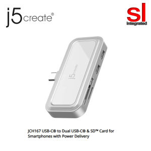 j5create USB-C® to Dual USB-C® & SD™ Card for Smartphones with Power Delivery (White)(JCH167)