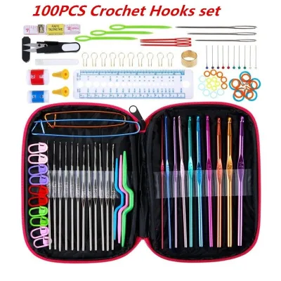 [SG SELLER]100pcs Crochet Hooks Set Knitting Tool Accessories with Leather Case Aluminum Yarn Pin Knitting Set Weave Multicolor Craft Sewing Needles Yarn Multifunction Knitted Kit 22/52PCS Sets