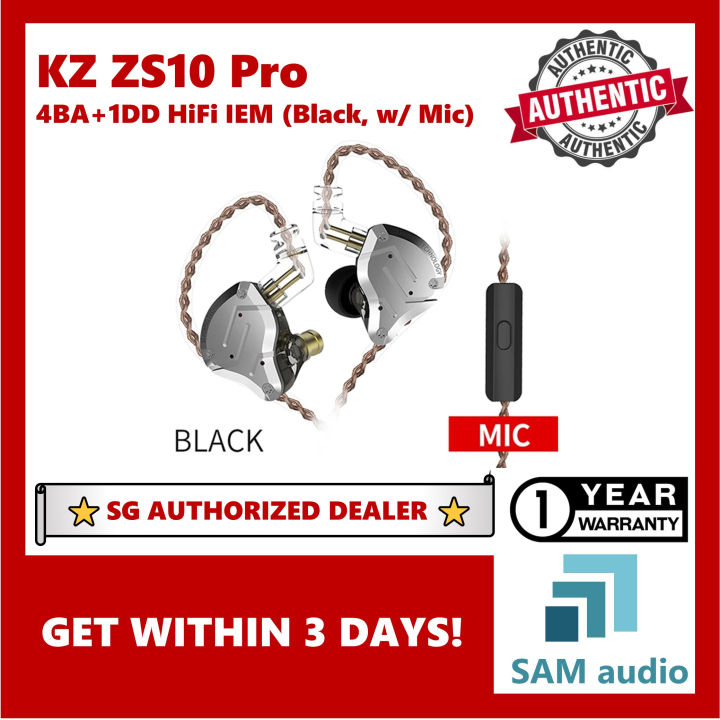 [🎶SG] KZ ZS10 PRO EARPHONE 4BA+1DD With MIC | Lazada Singapore