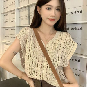 ⚡Port⚡ blouses women new style 2025 Summer Hollow Knit Crochet Top for Women Breathable Casual Short Sleeve Blouse 2️⃣0️⃣2️⃣5️⃣