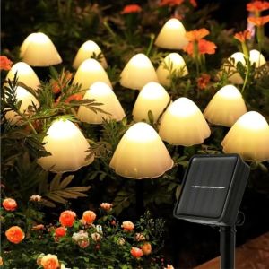 MAOMEI STUDIO 8 Chế Độ Đèn LED năng lượng trời dạng dây Thiết kế chống thấm nước 3.5/3.8/5m Đèn chiếu sáng lối đi năng lượng trời Đèn trang trí Đèn Nấm Mini Đèn năng lượng trời hình nấm Khu vườn ngoài trời