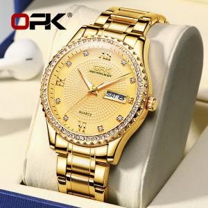 OPK Gold Watch for Men Original Mens Watches Stainless Steel Luxury Quartz Waterproof With Box