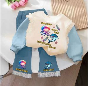 SETELAN SWEATER  CROP ANAK PEREMPUAN MOTIF LABUBU/SETELAN LABUBU  SALUR ANAK CEWEK VIRAL
