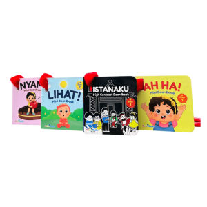 Gulalibooks Paket Buku Bayi High Contrast isi 4 dengan Gantungan Stroller Mini Board Book