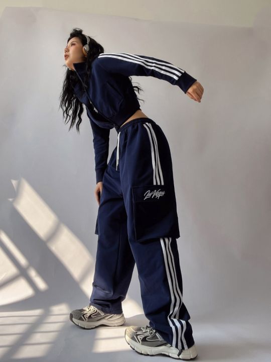 Fongt Striped Joggers Sweatpants Women 90s Vintage Hip Hop Retro Wide Leg  Track Pants Oversized Streetwear Baggy Spor…