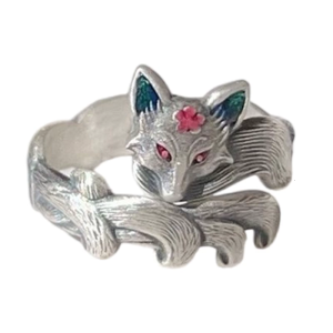 Vintage Peach Blossoms Foxes Ring Adjustable Open Band Allergy resistant Alloy Gift Antique Style Foxes Ring