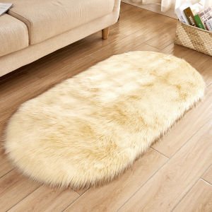 [In Stock] Furry Oval White Plush Carpet Super Soft Fluffy Fur Carpet Anti-Slip Bedroom Living Room Floor Mat Rug Home Decor Rugs 卧室客厅装饰地毯