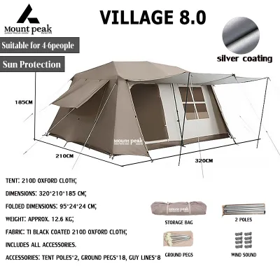 Mount Peak Village 13 Automatic Camping Tent Silver Coated Waterproof Family Khemah Unta Large Space Luxury Camping Naturehike