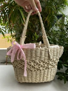 Túi 2hand xách tay cói đan handmade rất xinh của Nhật  -T923