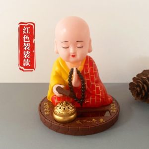 Lucky Charm Solar Buddha Shaking Head and Wave His fan Statue Maitreya Kongfu Monk Decoration