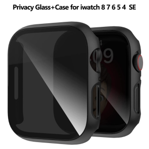 Privacy Glass+Case For Apple Watch 45mm 41mm 44mm 40mm Tempered Anti-Peeping Screen Protector For iWatch 8 7 6 5 4 SE Cover
