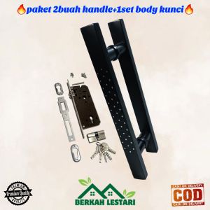 handle tarikan gagang pintu set body kunci untuk pintu depan dan kamar model baut tembus full hitam rintik pilihan panjang 33cm 45cm dan 60cm bahan stainless anti karat