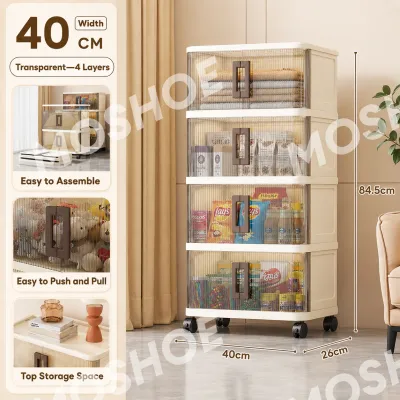 MOSHOE Foldable Cabinet With Wheels&Sliding Doors Durabox Storage Cabinet for Living Room Bedroom Clothes Organizer