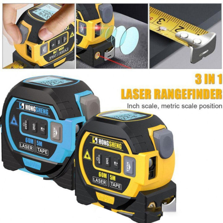 Light Ruler Device LCD Display with Backlight 3 in 1 Laser Rangefinder 5m Tape Measure ...