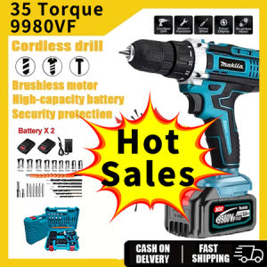 35 Speed Cordless Hand Drill 2 Battery Heavy Duty Set Power Tools 48V electtic drill set japan made Rechargeable Lithium Battery For Wood Working Machine Cordless Drill