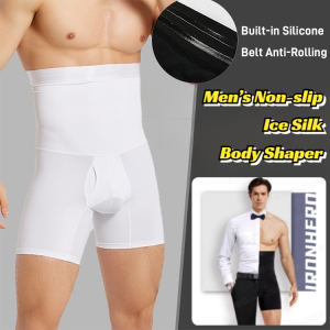 Men’s High Waist Lifting Buttocks Slimming Belly Pants Non-slip Ice Silk Body Shaper Abdominal Girdle Underwear