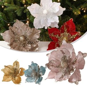 HUNIU Multi-layer Christmas Flower Pendants Handmade Cloth Xmas Tree Oranments Fashion DIY Simulated Xmas Flower Merry Christmas