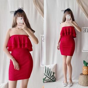 ZEALO Jocelyn Two Layered Tube Bodycon Mini Dress | Material: Bark Crepe | Free Size Best Fit to Small Medium SemiLarge | Color: Apricot Crush Green Red Hot Pink Black White Old Rose