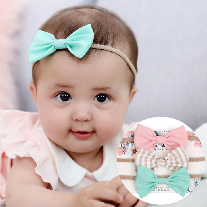 3Pcs Nylon Flower Bow Baby Headband Turban Kids Newborn Girl