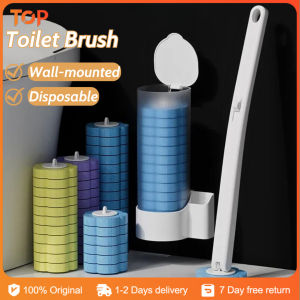 Disposable Toilet Brush Wall Mounted 360 Revolving Head with Cleaning Liquid Inside Long Handle