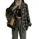 ZD Vintage Hong Kong Style Plaid Shirt Jacket for Women Summer New Long Sleeve Casual Draped Shirt Niche Top. 