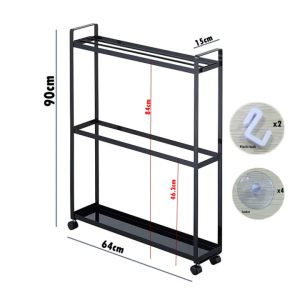 Towel Rack Standing With Wheels 3 Tiers Metal Towel Drying Rack With Handle And 2 Hooks Movable Gap Storage Cart Towel Holder Kitchen Narrow Shelf Rack Slim Storage Rack Organizer Multifunction Storage Rack For Bedroom Bathroom Balcony