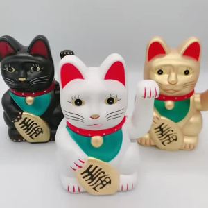 (In stock) 6"H Cats Chinese Feng Shui Beckoning Cat Wealth White Waving Fortune Gold Sier Black Best Gift for Good Luck Decor