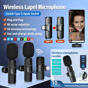 TaffSTUDIO UHF Microphone hp suara jernih untuk youtuber tanpa kabel Wireless Lavalier USB Type C