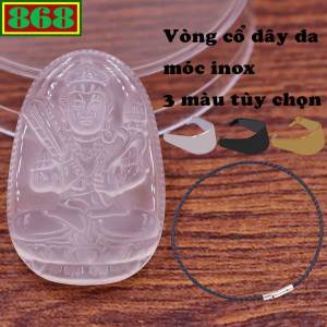 Mặt dây chuyền Phật Hư không tạng mã não trắng 2.2 x 3.6cm 2.9 x 4.5cm kèm vòng cổ dây da đen + móc inox Phật bản mệnh
