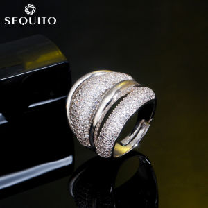 SEQUITO Dubai Wedding Band Jewelry for Female High Quality Cubic Zirconia Adjustable Irregular Open Cuff Finger Ring SR038