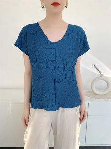S-528# One Size (45-75kg) Summer Embroidered Peplum Top WomenS Comfort And Casual V-Neck T-Shirt Short Sleeve